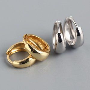 *NEW 925 Sterling Silver Round Hoop Earrings